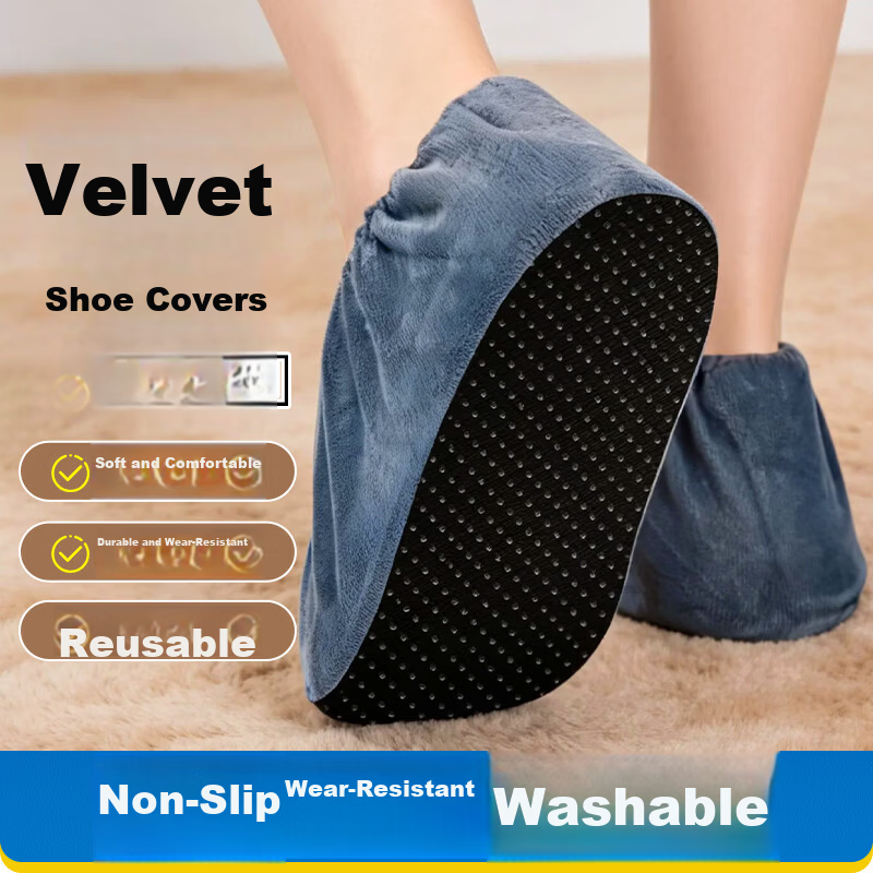 JAJALIN Plush Shoe Covers Thickened Wear-Resistant Non-Slip Reusable Adult Foot Covers for Machine Room 6-Pack