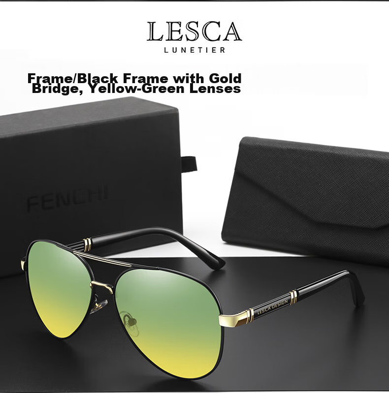 LESCA LUNETIER Driving Polarized Sunglasses for Men, UV Protection, Black Gold Frame with Gray Lenses (For Daytime Use), Father's Choice 16