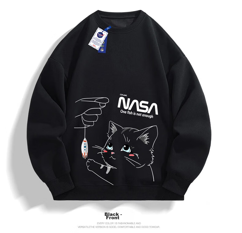 NASA GISS Crewneck Sweatshirt Men Spring Autumn Loose Long Sleeve T-Shirt Unisex Plus Size Base Shirt Black L 18