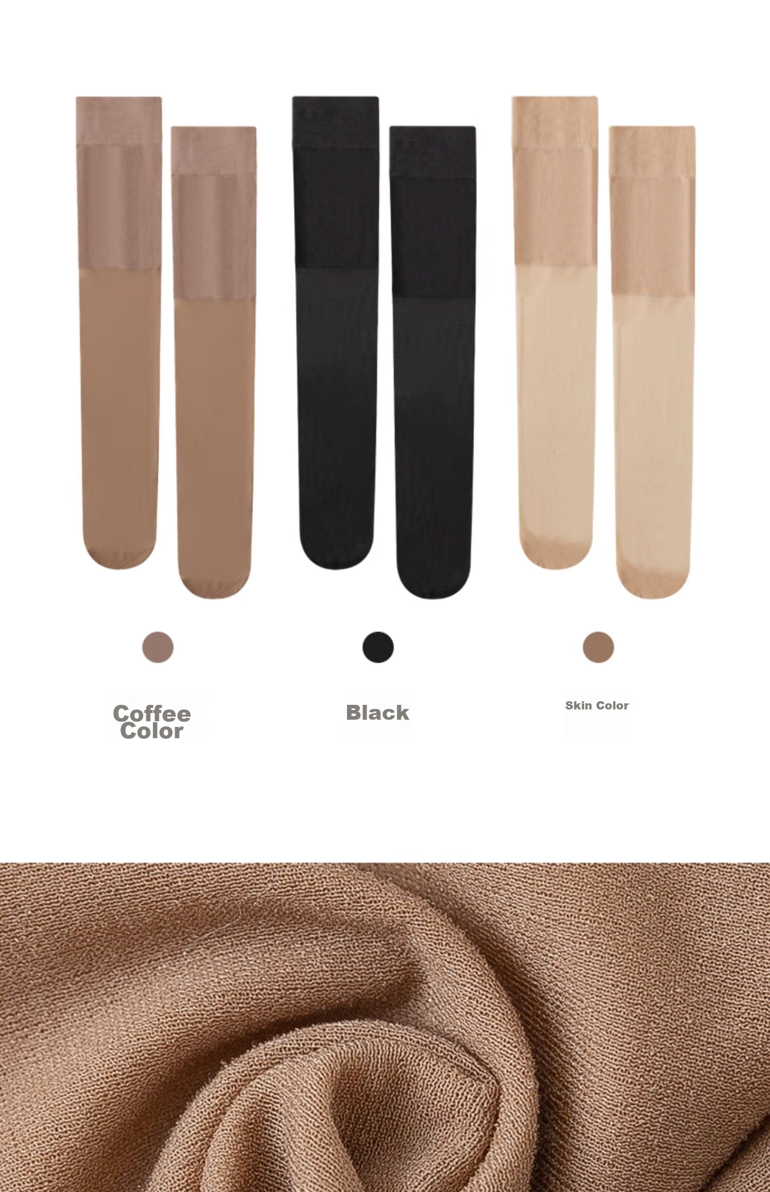 LangSha Knee-High Stockings for Women, Mid-Length Cold Legs Knee Protection Summer Thin Long Socks, Skin Color 1 Black 1 Coffee 1 7