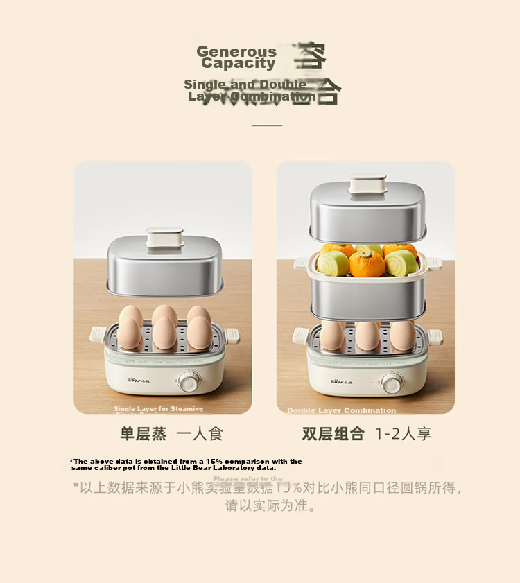 Bear Egg Cooker Steamer Automatic Power-Off Breakfast Steamer Timer Reservation Small Single-Use Non-Coated Stainless Steel Light Food Machine ZDQ-F12G3 10