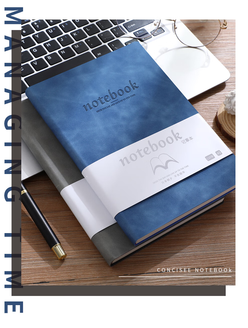 Jiaranheng Business Skin-Feel Sheepskin Notebook A5 Soft Leather Cover Journal Notebook Stationery High-Quality Work Diary Meeting Record Book Customizable Sky Blue 5