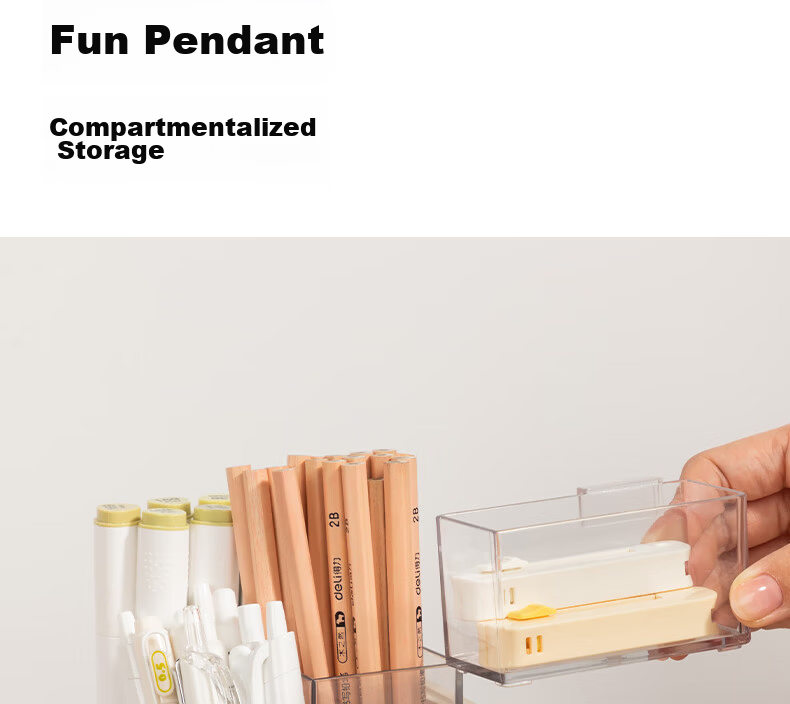 Deli Creative Rotating Pen Holder Simple Multifunctional Large Capacity Desk Organizer Storage Box Transparent PK200 7