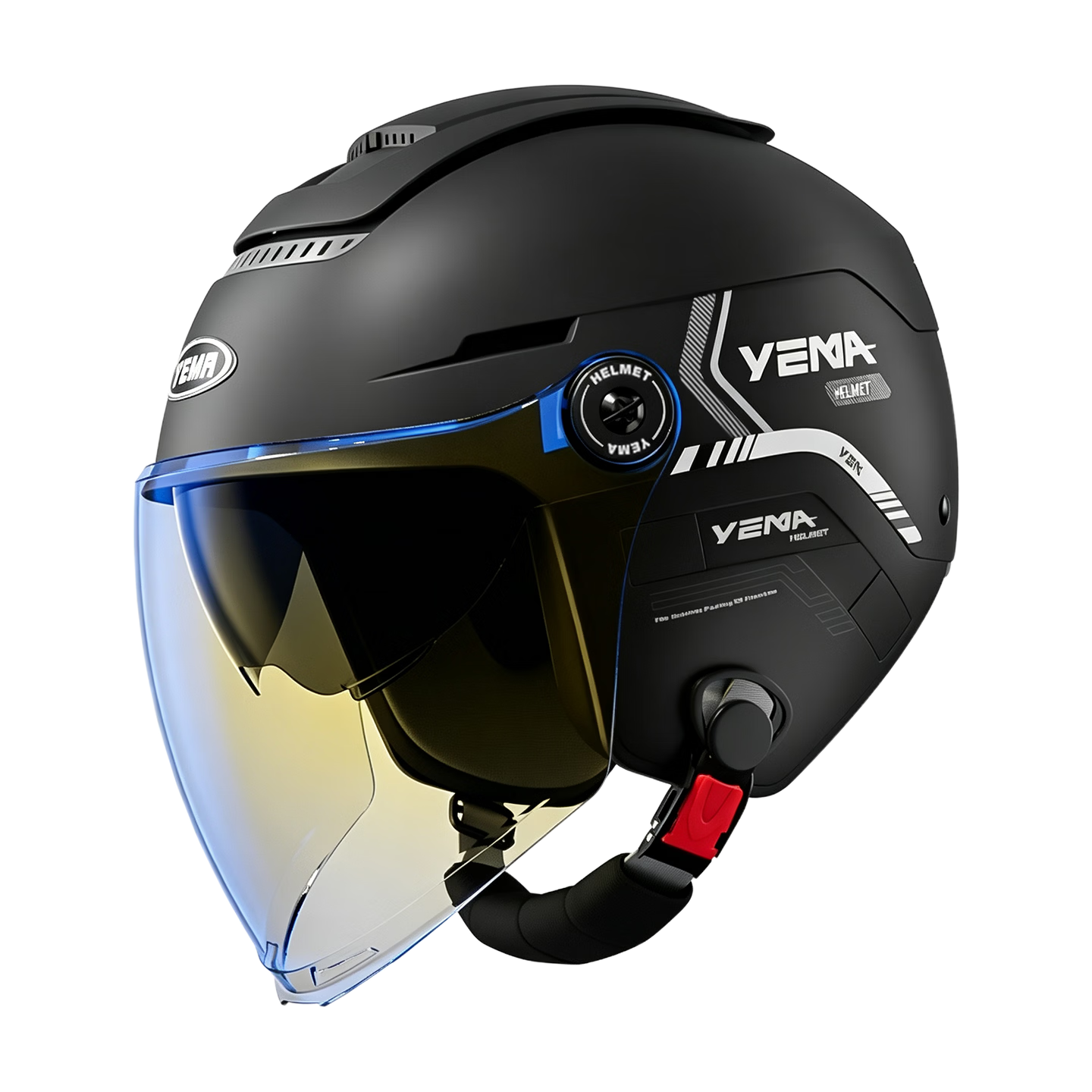 YEMA 3C Certified Electric Motorcycle Helmet Unisex Half Helmet Summer Sun Protection Four Seasons Universal Dual Lens Zero-Pressure Sunroof Electric Scooter Safety Helmet 370S Pia Black with Aurora L