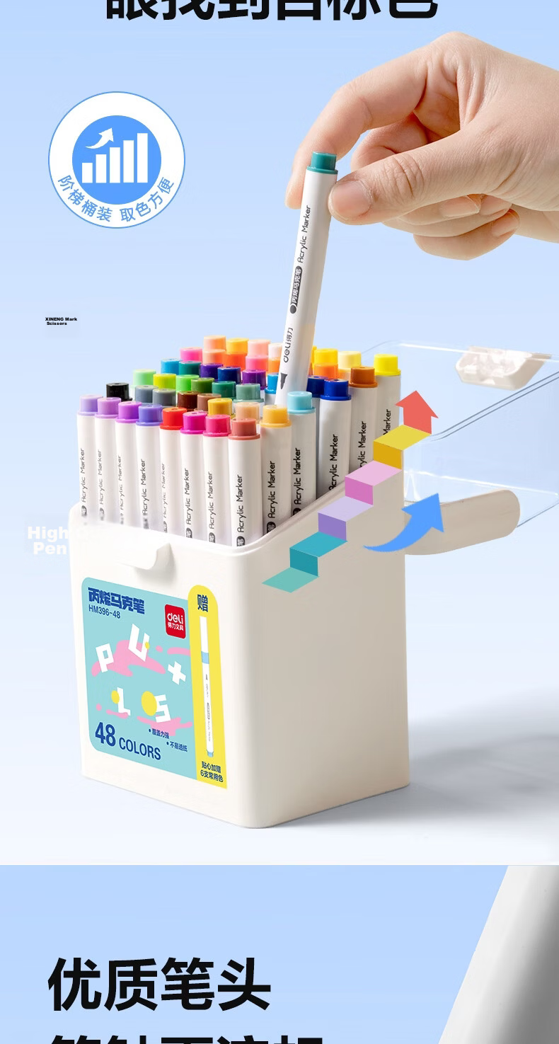 Deli [Free Shipping], 36 Colors Children's Student Round Barrel Acrylic Markers, Bucket of Watercolor Pens, Birthday Gift, Waterproof Hand-Drawing Marker, Graffiti Art Supplies, Back-To Gift for Boys And Girls 1