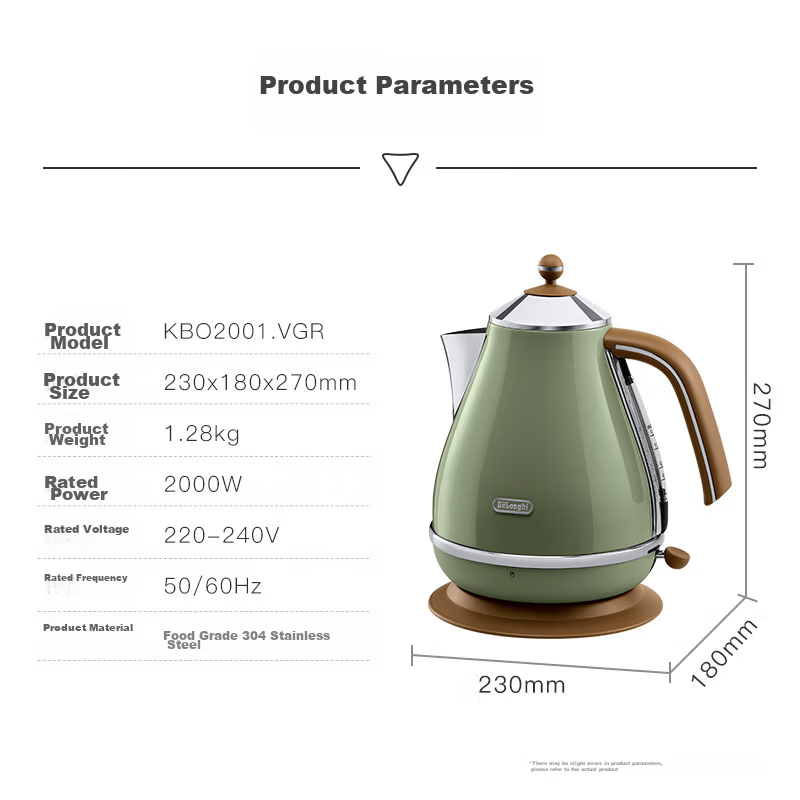 Delonghi Electric Kettle Home Retro 304 Stainless Steel Boiling Kettle Anti-Dry Burn High Power 1.7L Kettle KBO2001.VGR Olive Green Gift 11
