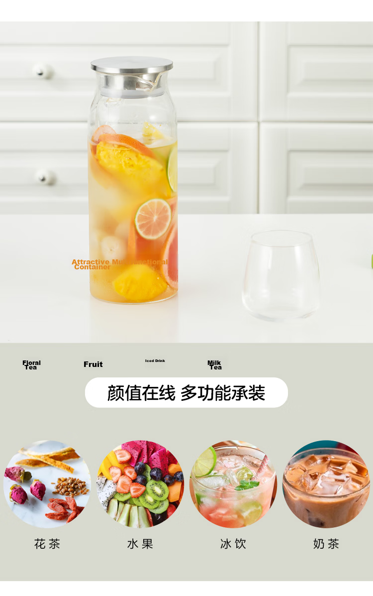 LOCK&LOCK Transparent Lid Cold Water Pitcher, Glass Cold Water Pitcher with Handle for Tea Brewing, Large Capacity Heat-Resistant Cup for Home Use, 1.3L 4