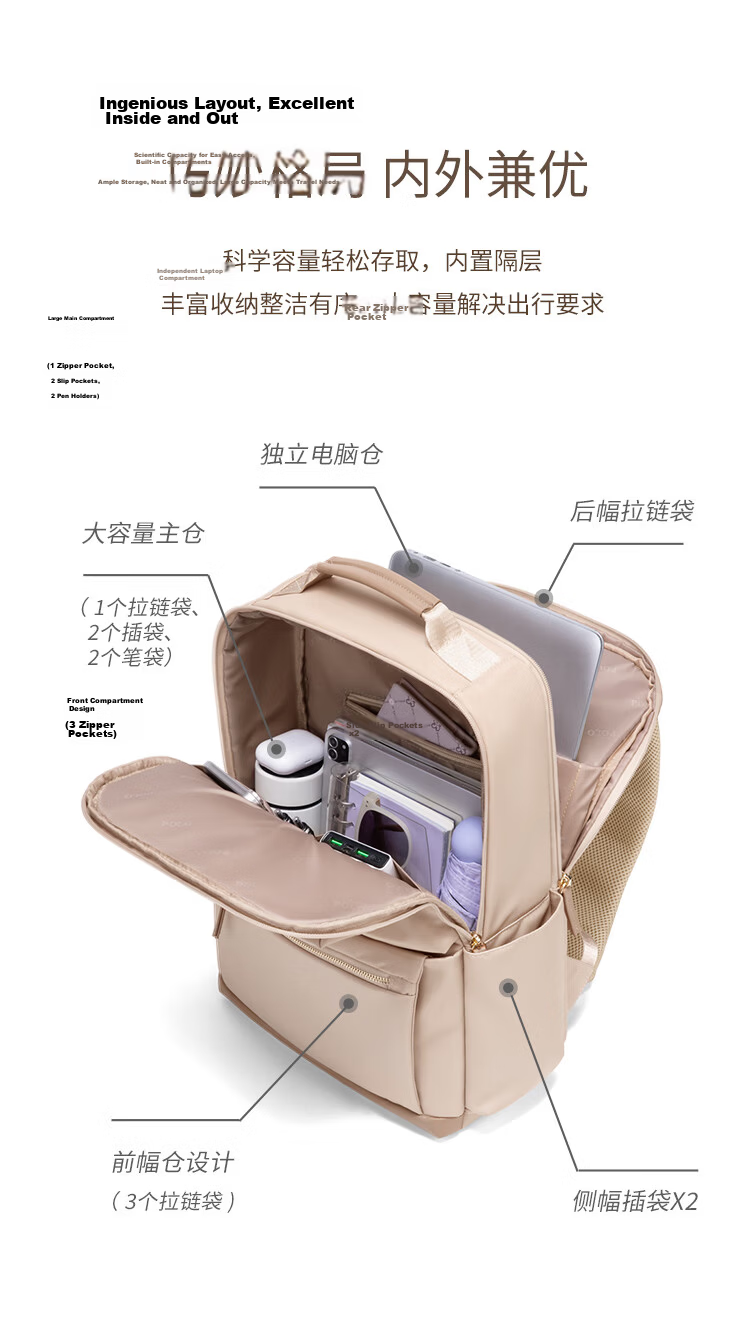POLO Women's Lightweight Backpack Large Capacity Student School Bag 15-inch Laptop Bag Business Commuter Travel Bag 9