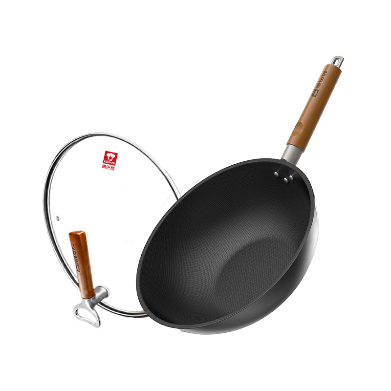 KOBACH Titanium Iron Wok Non-Stick Pan without Coating Rust-Resistant Stir-Fry Pan Compatible with Induction And Gas Stoves