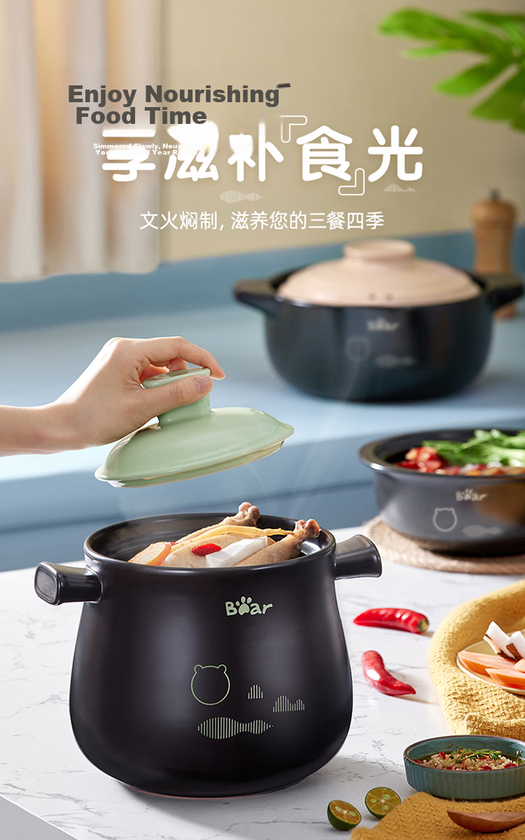 Bear 6L High-Temperature Resistant Ceramic Casserole Pot for Whole Chicken Soup Stewing, Gas Stove Compatible, Crack-Resistant Clay Pot 3