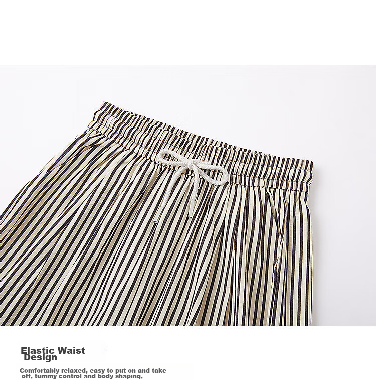 Demana Cloud Cotton Vintage Korean Style Striped Wide-Leg Drawstring Elastic Waist Slimming Women's Casual Pants for Spring and Autumn 6