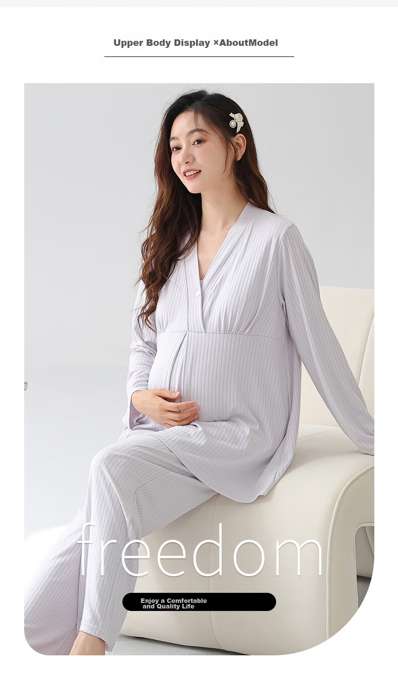 Xueqiman Women's Padded Maternity Nursing Homewear Postpartum Confinement Spring Summer Thin Long Sleeve Pajamas Suitable for Outside Wear 7