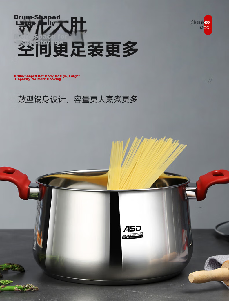 ASD Soup Pot, 316L Food-Grade Thickened Stainless Steel Cooking Pot, Double-Bottom Milk Pot 22CM, Compatible with Gas And Induction Stoves B5 8