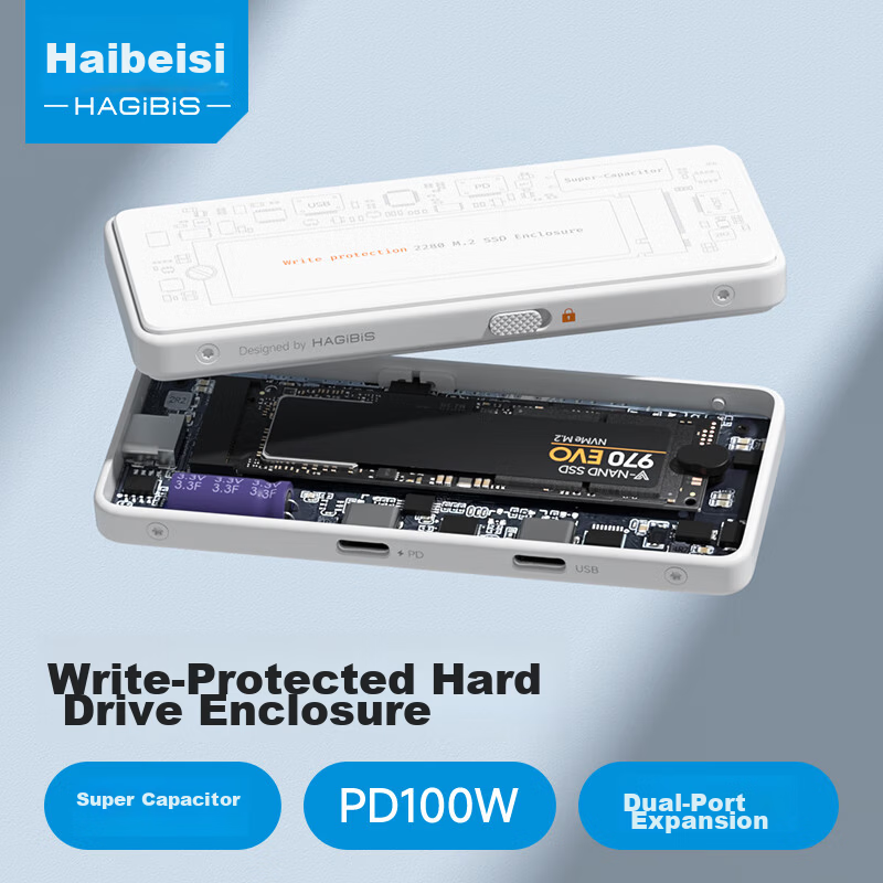 Haibeisi Write-Protect M.2 NVMe SSD Enclosure External Type-C SSD Reader for MacBook Laptop Phone Expansion with Power-Off Protection