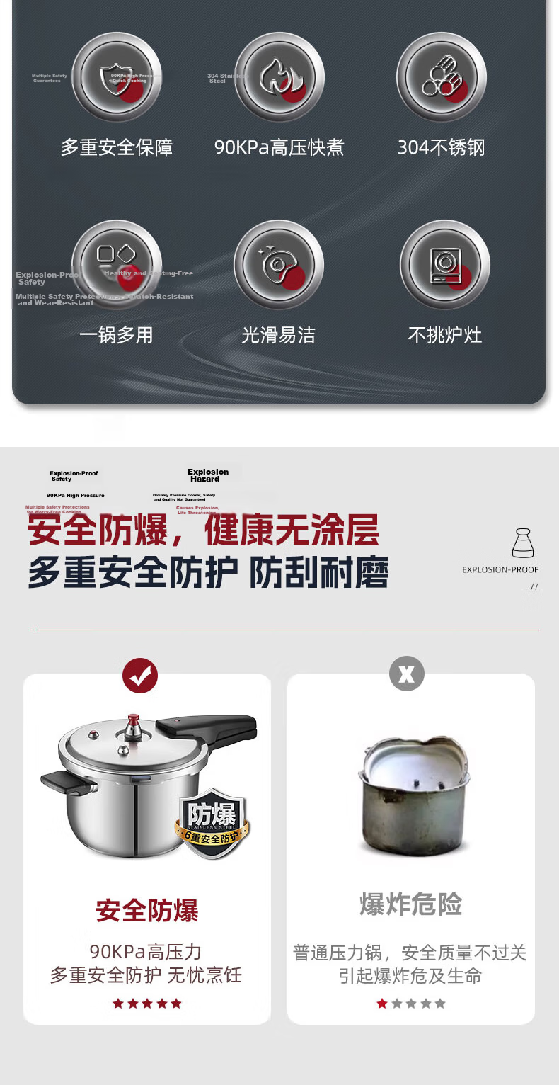 ASD High-Pressure Cooker Explosion-Proof 304 Stainless Steel Household Pressure Cooker Gas Stove and Induction Cooker Compatible 24cm YS24A13WG 3