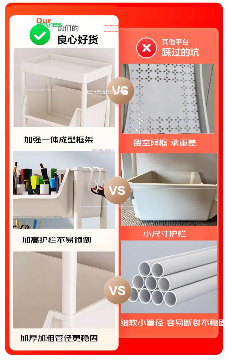 Shunyou Stroller Storage Rack Floor-Movable Bookshelf Snack Multifunctional Kitchen Vegetable Rack Three-Tier SY-116 1