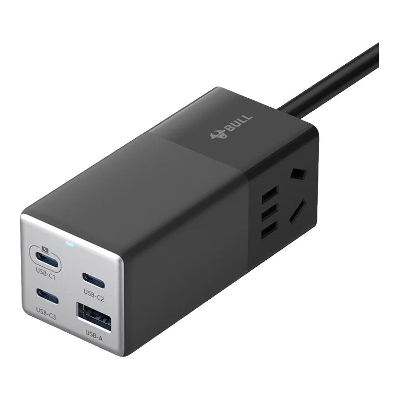 BULL GaN 67W Apple iPhone 17 Fast Charging Laptop Socket/Desktop Charging Station/Power Strip/Extension Board/Small Power Dock USB (3C1A) + 2 Outlets No Switch