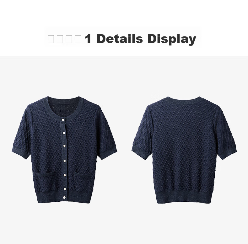 YANYEE Black Crew Neck Knit Top Women 2024 Summer Casual Simple Versatile Shiny Short Sleeve Shirt Dark Blue XXL/44 13