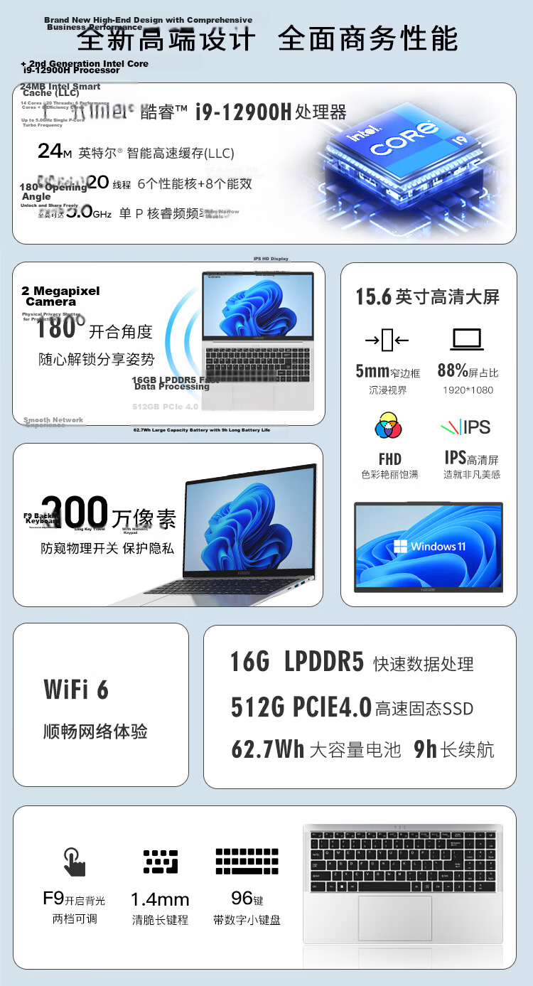 HASEE Elegant X5, 13th Gen Core I5, 15.6-Inch Thin And Light Business Laptop (I5-13420H, 16GB RAM, 512GB Storage, 1080P Display), Silver 2