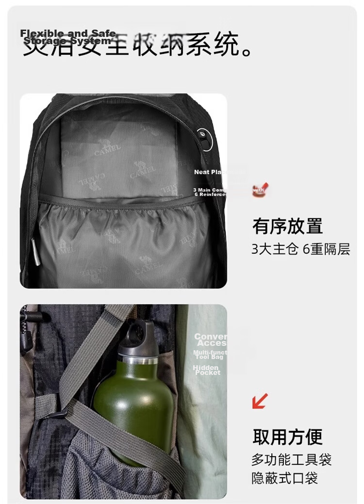 CAMEL Outdoor Hiking Backpack, Travel Lightweight Large Capacity Backpack, Cycling Running Bag for Men And Women, 1F01018B Light Khaki 19