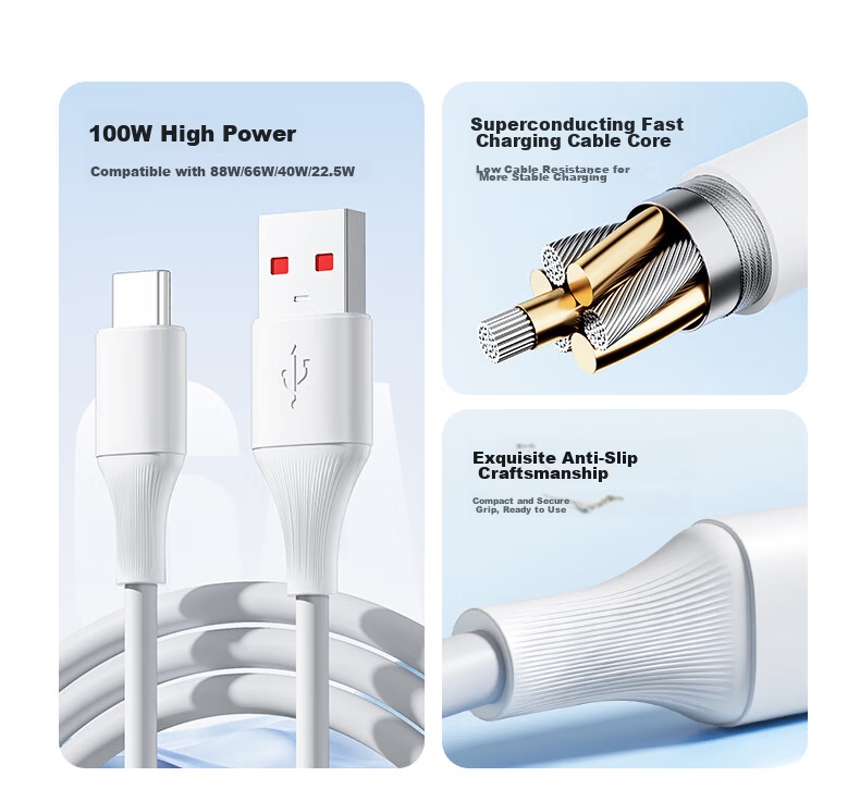 JD Jingzao Type-C Data Cable 6A Super Fast Charging 100W/88W/66W/40W Compatible with Huawei Honor Xiaomi Android Phones Tablets Pura80/Mate70/60 6