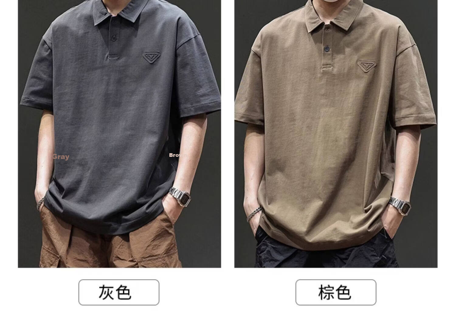ROMON American Vintage Cotton Short Sleeve T-Shirt Men's Summer Heavyweight Casual Versatile Polo Shirt Black XL 3