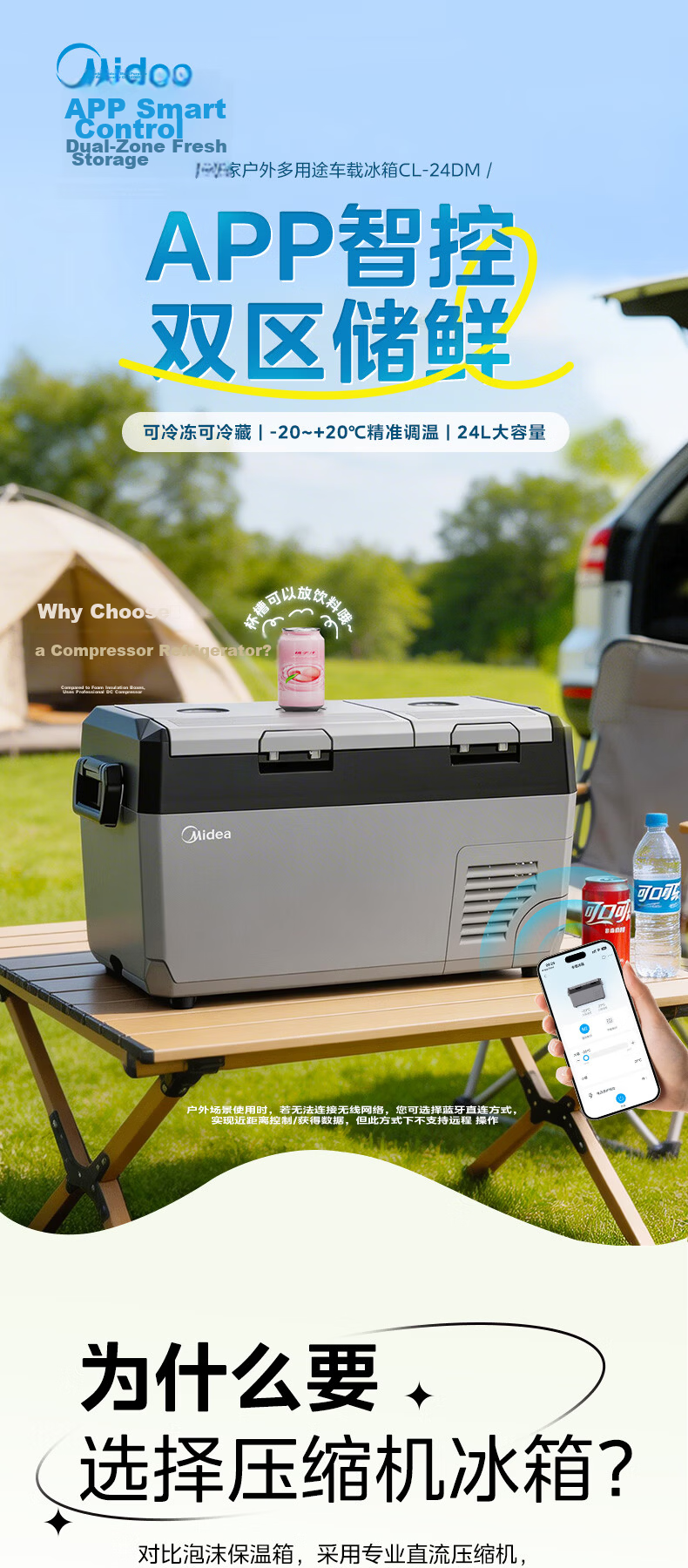 Midea Car Refrigerator, 54L Compressor, for Car And Home Use, Suitable for Trucks, Cars, Offices, Outdoor Travel, Fridge-Freezer Combinatio 1