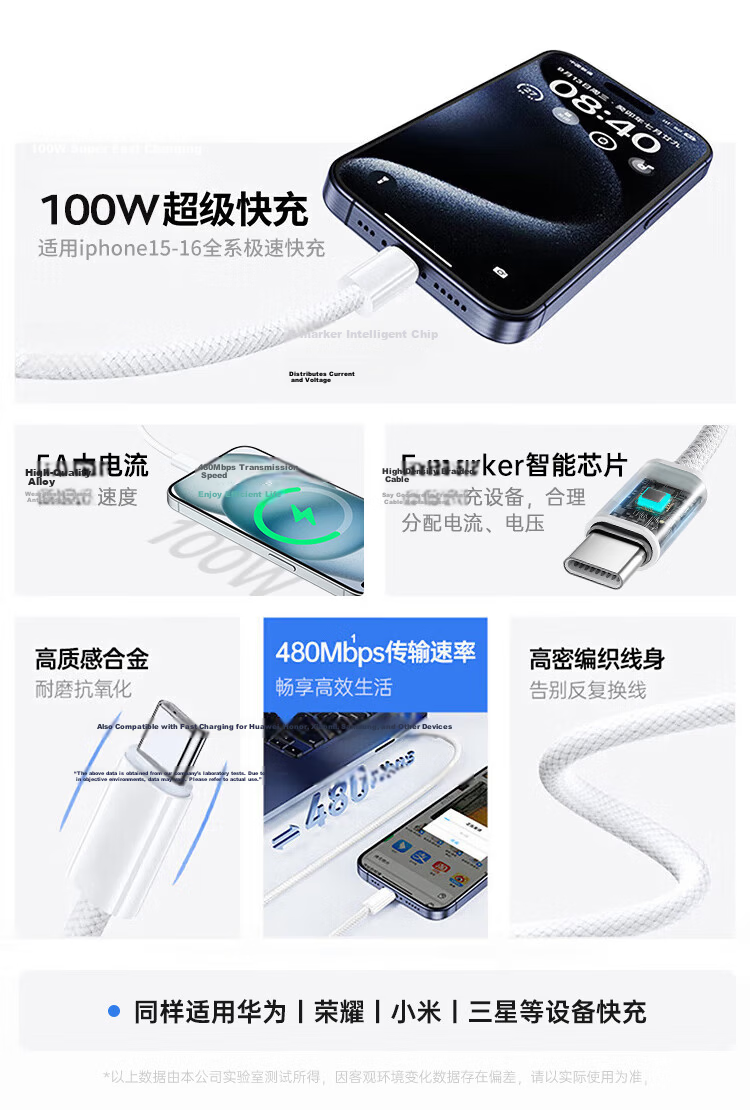 Kewo Apple 15/16/17 Charging Cable Type-C Data Cable Dual USB-C 100W/40W/30W Fast Charger Compatible with iPhone 16 Pro Max/iPad/Huawei 4