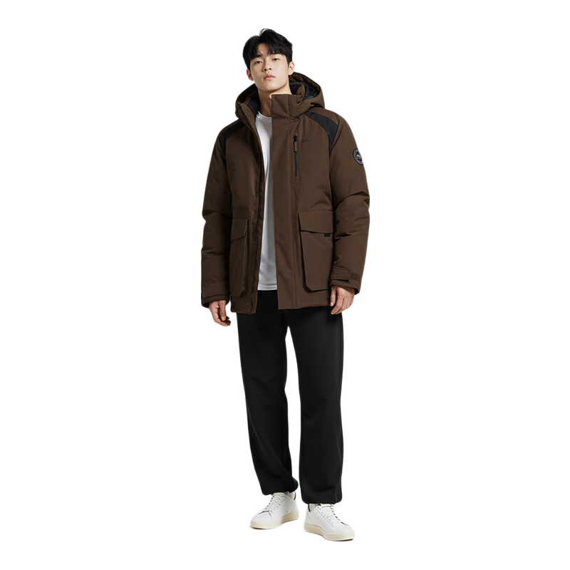 Adidas 2025 Winter Brown Parka Down Jacket Business Casual 600 Fill Power Men's Hooded Down Jacket