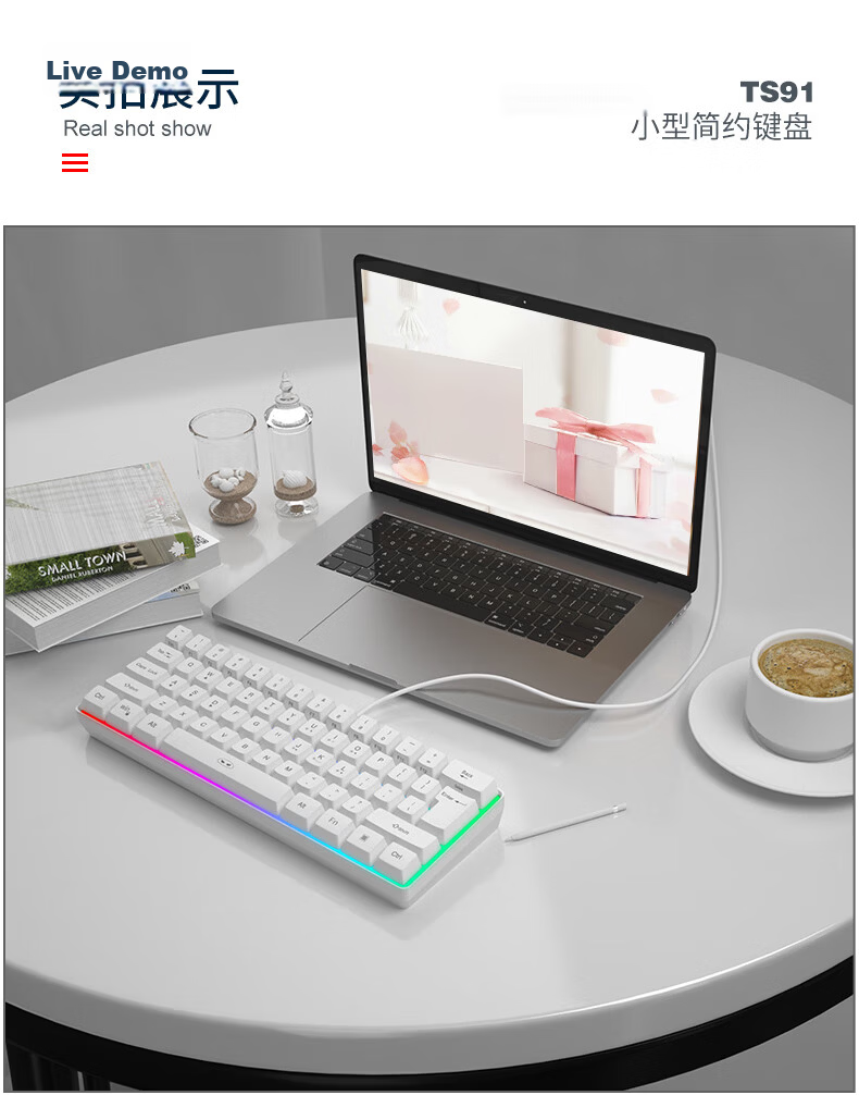 MageGee TS91 Wired Mini Keyboard RGB Backlit Mechanical Feel Gaming Keyboard 61-Key Portable Membrane Keyboard for PC Laptop White 9