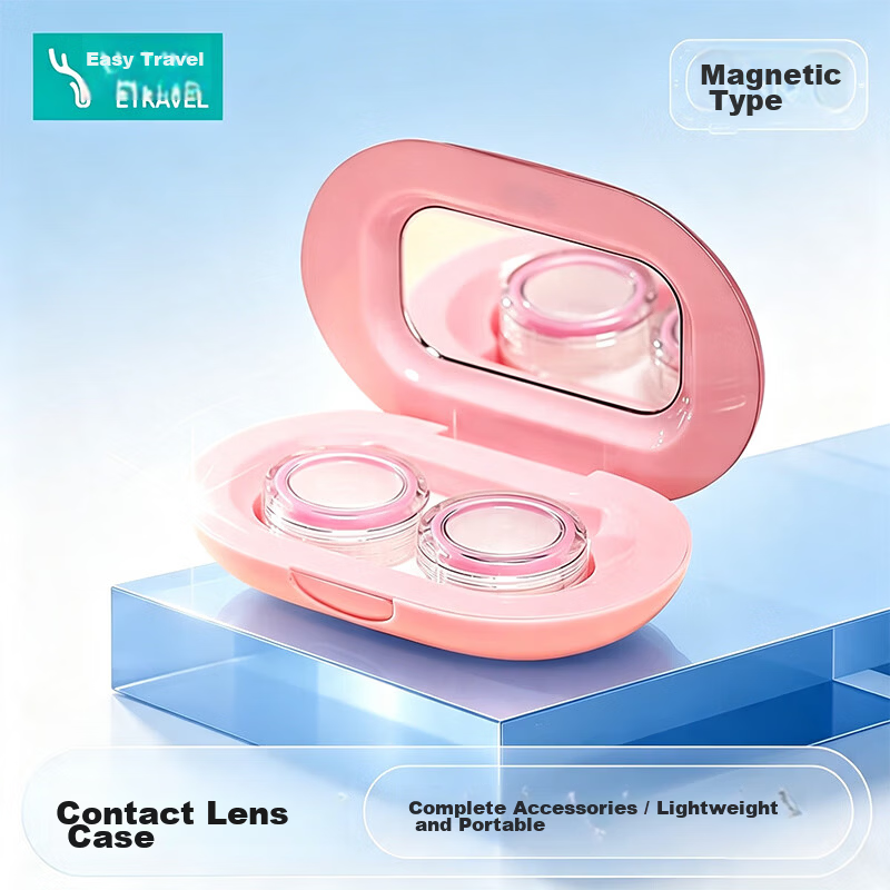 Etravel Invisible Contact Lens Case Minimalist Mini Magnetic Storage Box Dual Companion Storage Box Girl Pink