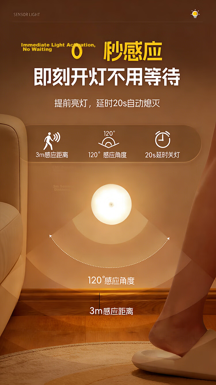 Jingqian Rechargeable Long-lasting Human Body Sensor Light Automatic Corridor Night Light 10