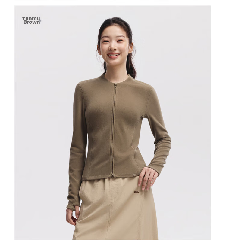Beneunder Fleece Double Zipper Jacket Women Slim Fit Stretch Long Sleeve Skin-friendly Base Layer PM007 34