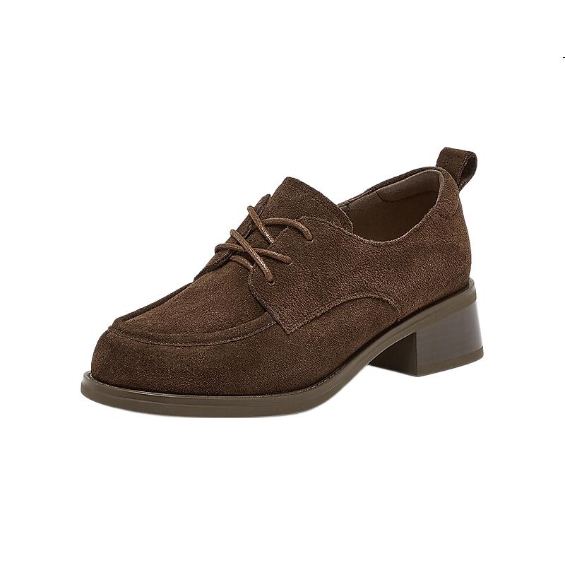 Bajia Oxford Shoes for Women 2025 Autumn Cowhide Commuter Leather Shoes 51590CM5 Brown Size 38