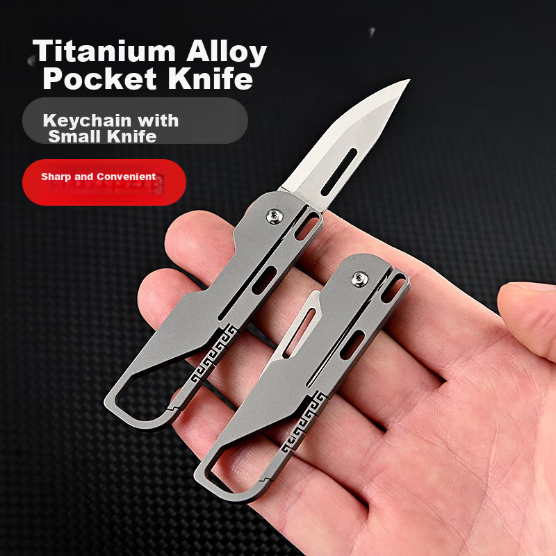 Digalun Titanium Alloy Car Keychain with Mini Sharp Multifunctional Outdoor Folding Fruit Knife for Men
