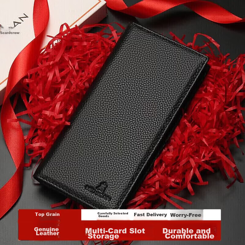 MEXICAN Men's Wallet First Layer Cowhide Business Casual Long Multi-Functional Slim Wallet Birthday Gift for Men and Dad