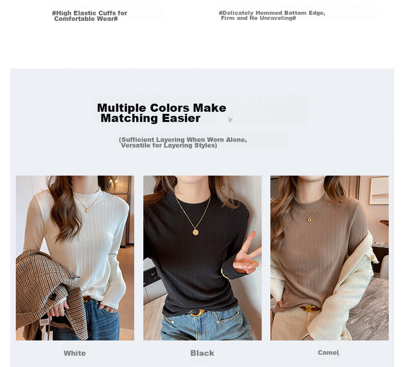 LangSha Elegant Base Layer, New Mid-Neck Inner Wear, Slimming, Suitable for Outer Wear, Brushed Fleece Women's Long-Sleeve Top 14