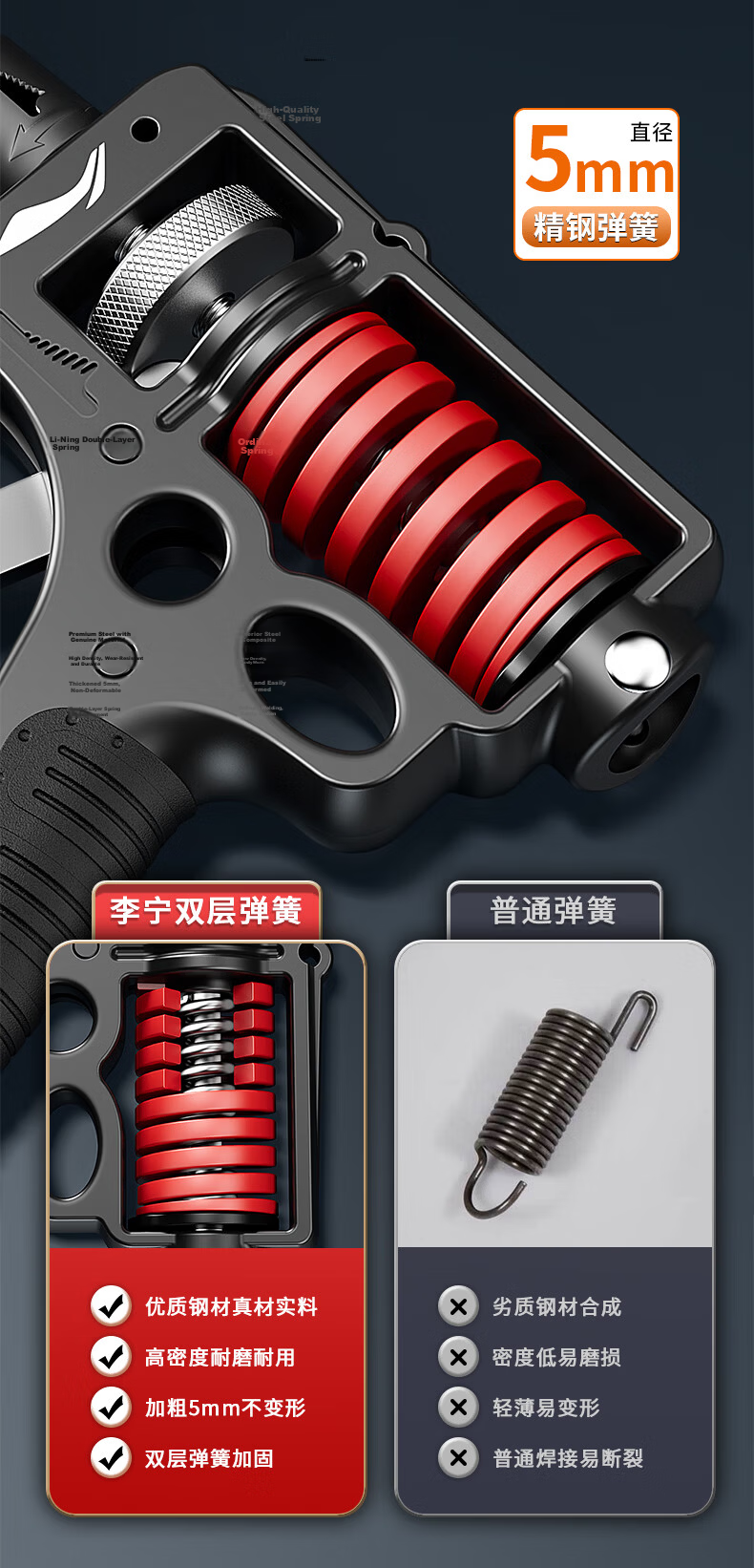 Li-Ning Hand Grip Strengthener, Professional Finger Trainer for Men, Rehabilitation Hand Grip Meter, Specialized for Middle School Students And The Elderly 5