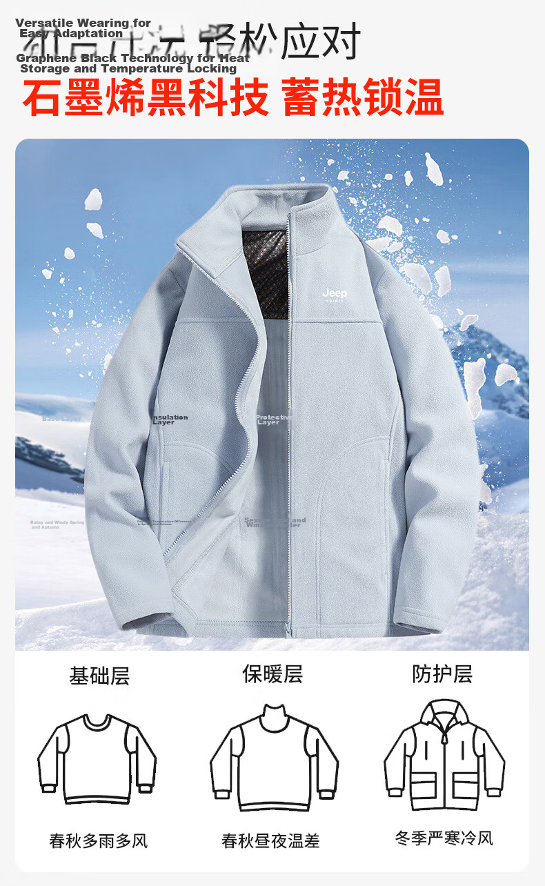 JEEP SPIRIT 2025 New Men's Outdoor Three-Protection Graphene Warm Jacket 26188 Moonlight Blue XL 3