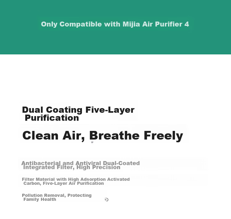 Mijia Xiaomi Air Purifier Filter Cartridge for Home Use, Removes Formaldehyde, Bacteria, Secondhand Smoke, Odors, PM2.5 - Compatible with Air Purifier 4 Only 3