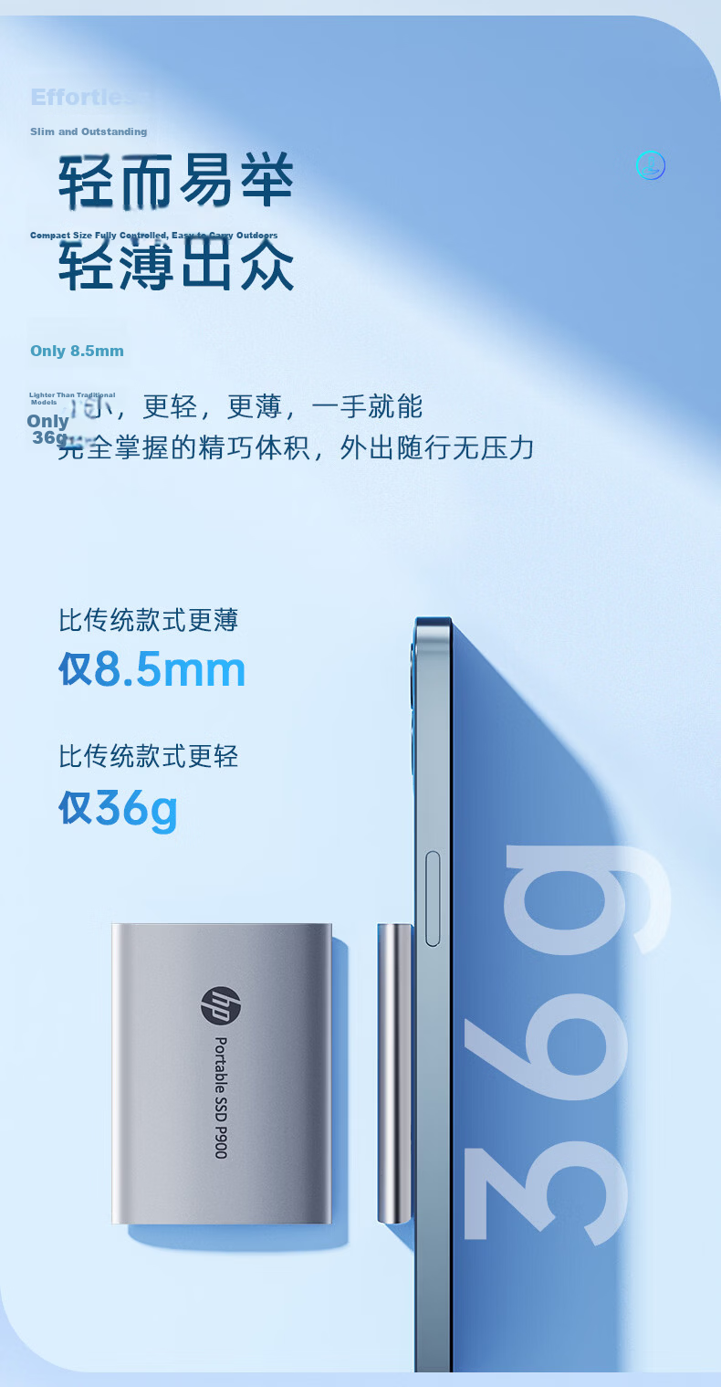 HP 2TB Portable Solid State Drive P900 (PSSD), USB3.2 SSD, 2000MB/s, Type-C Interface, Titanium Silver, Direct Phone Connectio 5