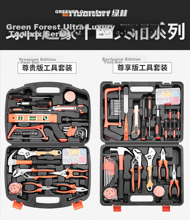 GREENER Household Toolbox Set Multi-Functional Electrician Carpenter Telecom Repair (Electrician Edition) Set 15