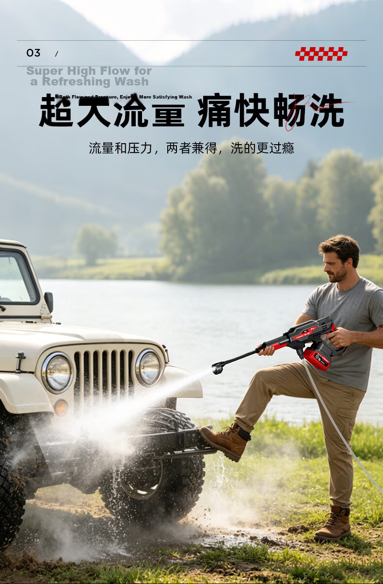 Jienuo Cordless Lithium Battery Car Washer, High-Pressure Water Gun, Household High-Power Booster Pump, Super Strong Pressure Cleaning Device, Dual Batteries 7