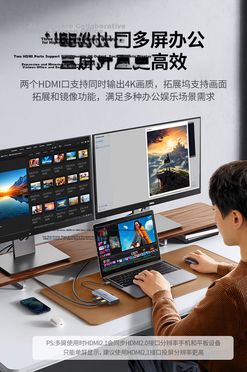 UGREEN Type-C Dual HDMI Triple-Screen Display Docking Station, USB-C Compatible with Thunderbolt 4/5, Expansion Dock for 8K HD Multi-Screen Trading, Suitable for Huawei And Lenovo Laptops, Supports MST 8