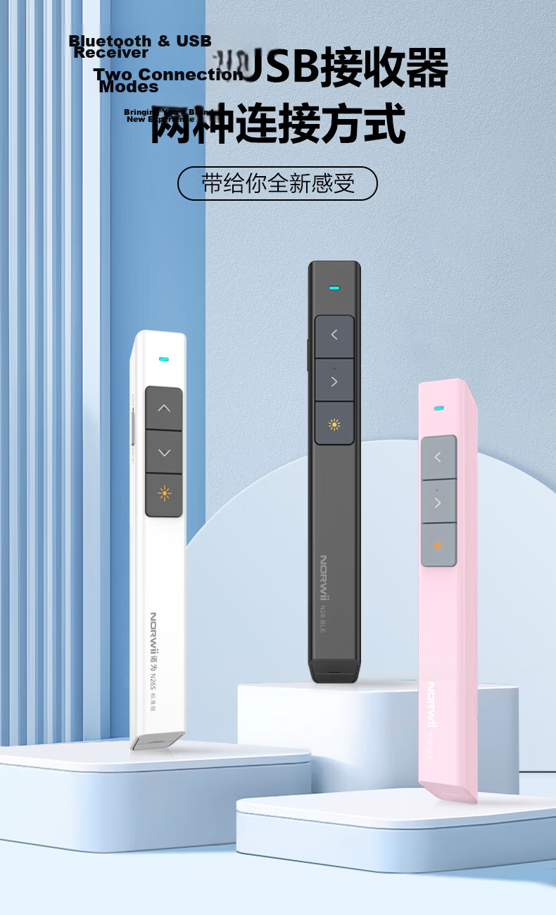 Nuowei N21 BLE Laser Presentation Pointer Teacher Telescopic Teaching Rod Seewo Whiteboard PPT Touch Pen Wireless Remote Presenter Green Light Cherry Blossom Pink 3