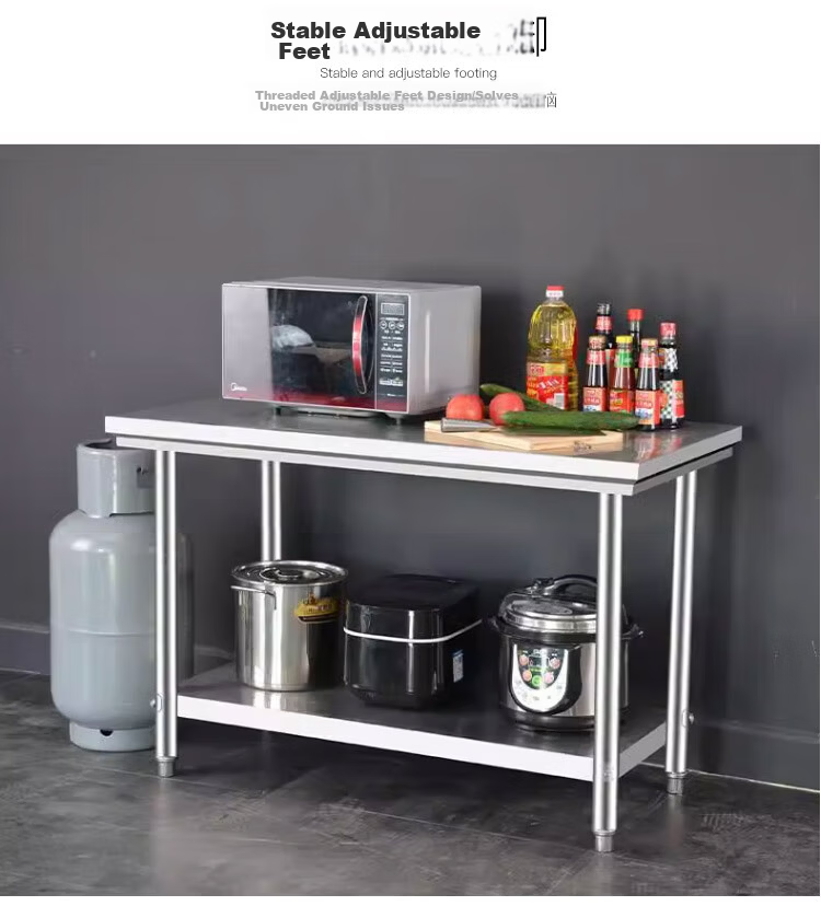 Quanshi Stainless Steel Workbench Double Layer, Kitchen Prep Table Storage Rack Hotel Commercial Cutting Table 60*50*80cm 16