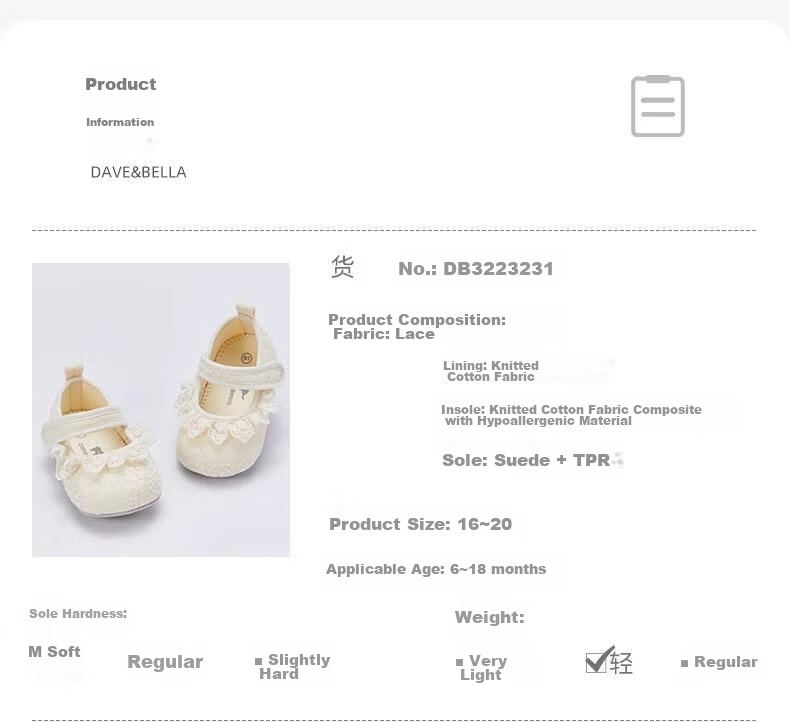 David Bella Newborn Baby Girls Shoes Preschool Shoes 6 Months Pre-Walking Shoes Autumn Princess Soft Sole Shoes 7