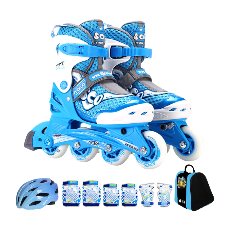 Migao Roller Skates Set for Children, Inline Skates for Girls And Boys, Adjustable Straight-Wheel Roller Skates SC0 Upgraded Version, Blue S