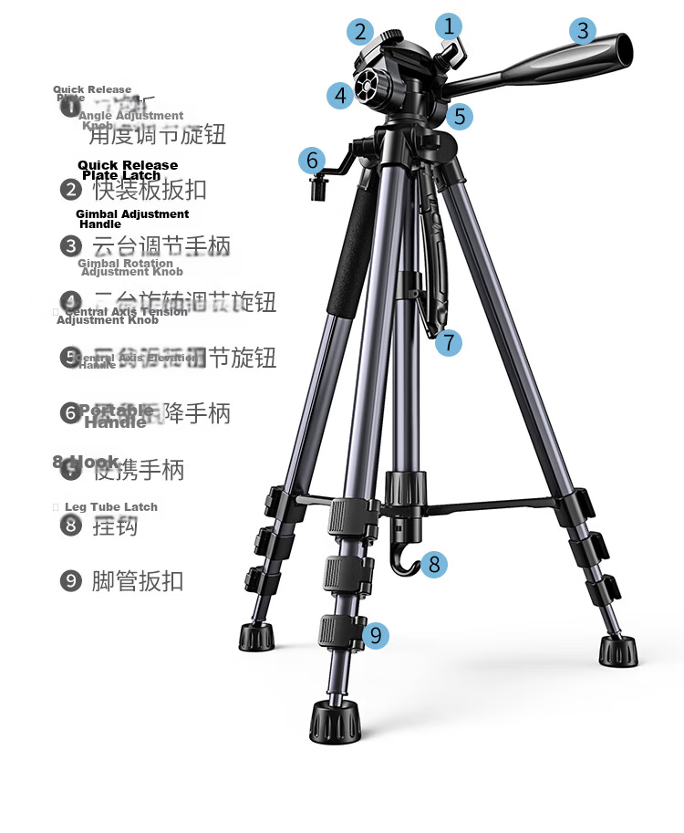 UGREEN Tripod Camera DSLR Mirrorless Professional Photography Tripod Live Streaming Video Photography Anti-Shake Ball Damping Gimbal Central Axis Inverted Aviation Aluminum Alloy 24