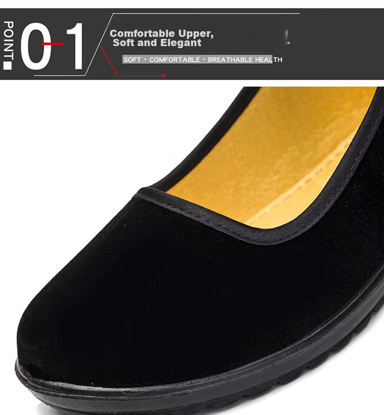 IQGD Old Beijing Cloth Shoes for Women, Casual Dance Flat Shoes, Hotel Mom Shoes, Wear-Resistant Breathable 024 Black Size 36 5